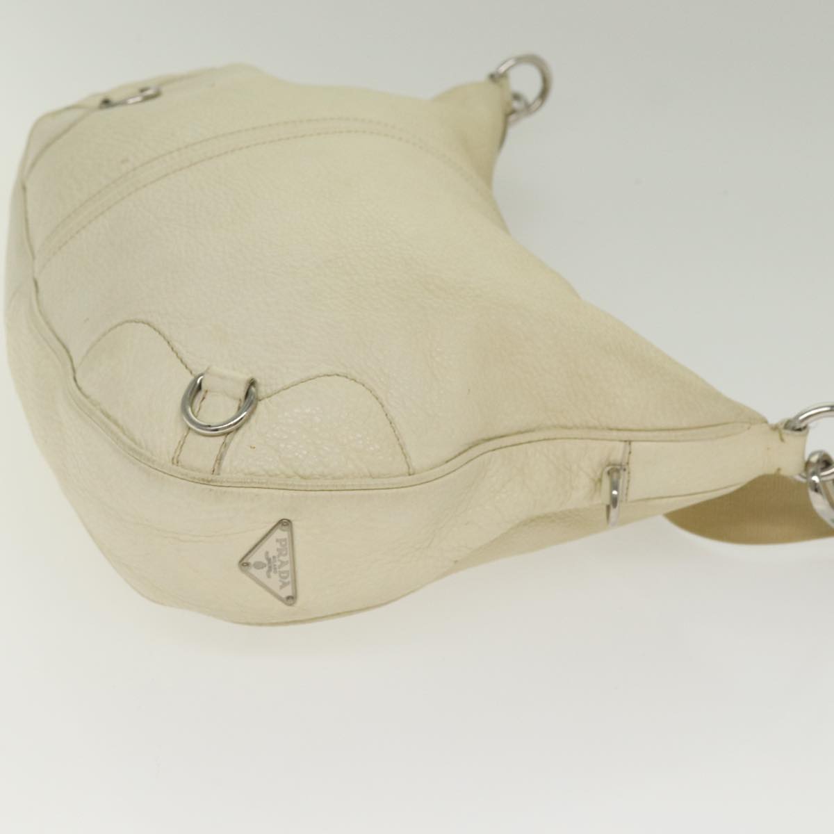 Luxury Prada Shoulder Bag Leather White Silver  ac3215