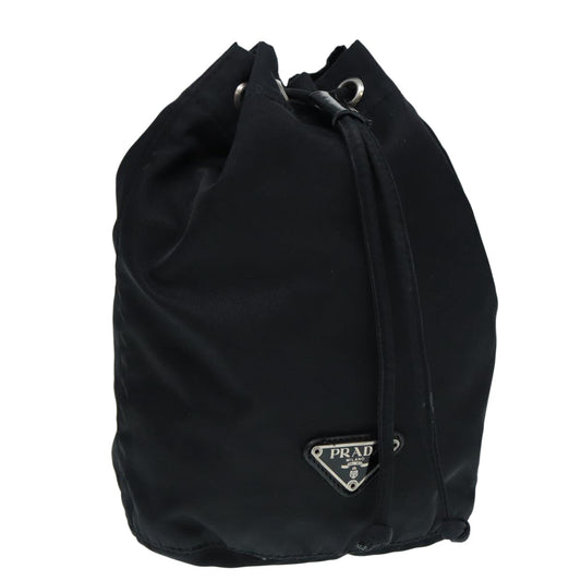 Luxury Prada Drawstring Pouch Nylon Black Silver  ac3236