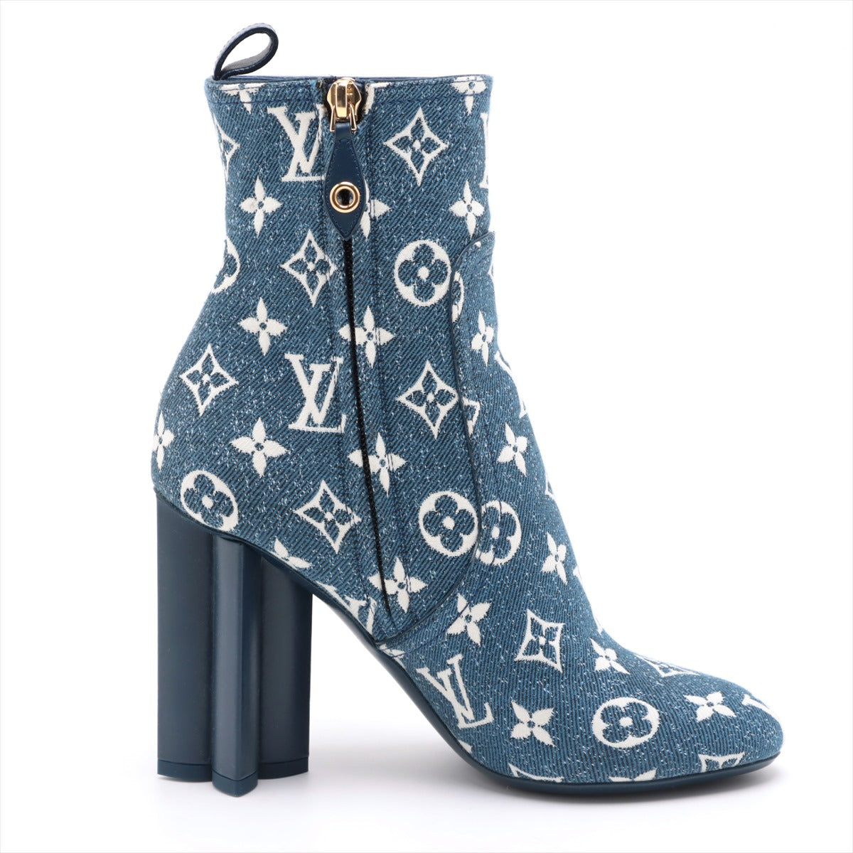 Louis Vuitton 21 year Denim x Leather Boots 37  Blue NL1201 Monogram