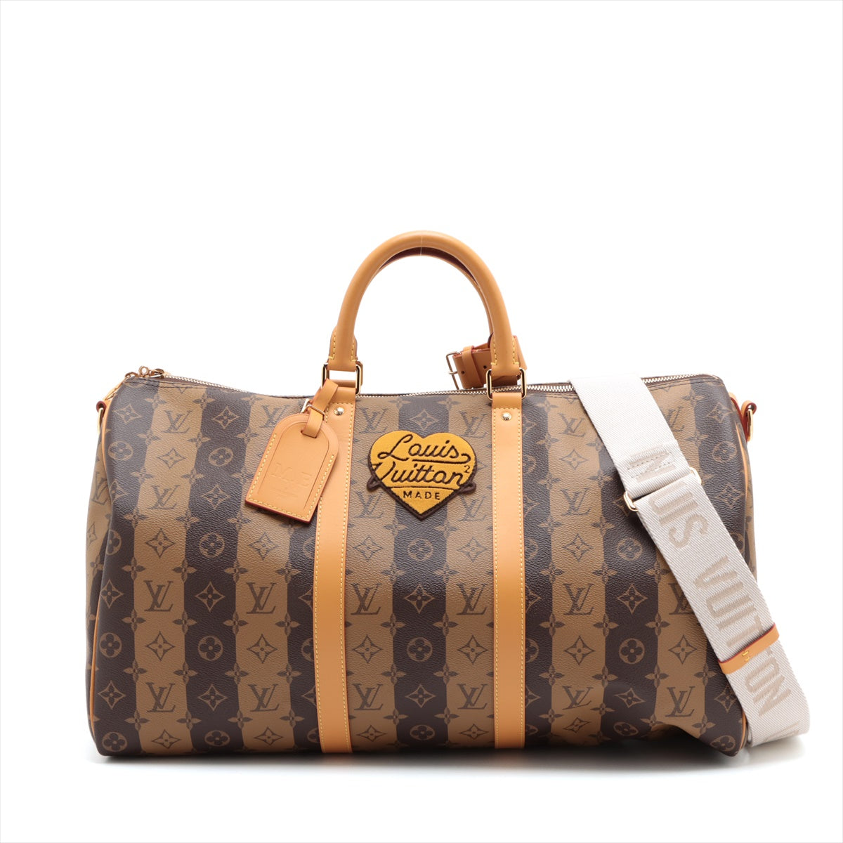 Louis Vuitton x NIGO Monogram Strip Keepall Bandouliere 50 M45967 Brown   Name Initial