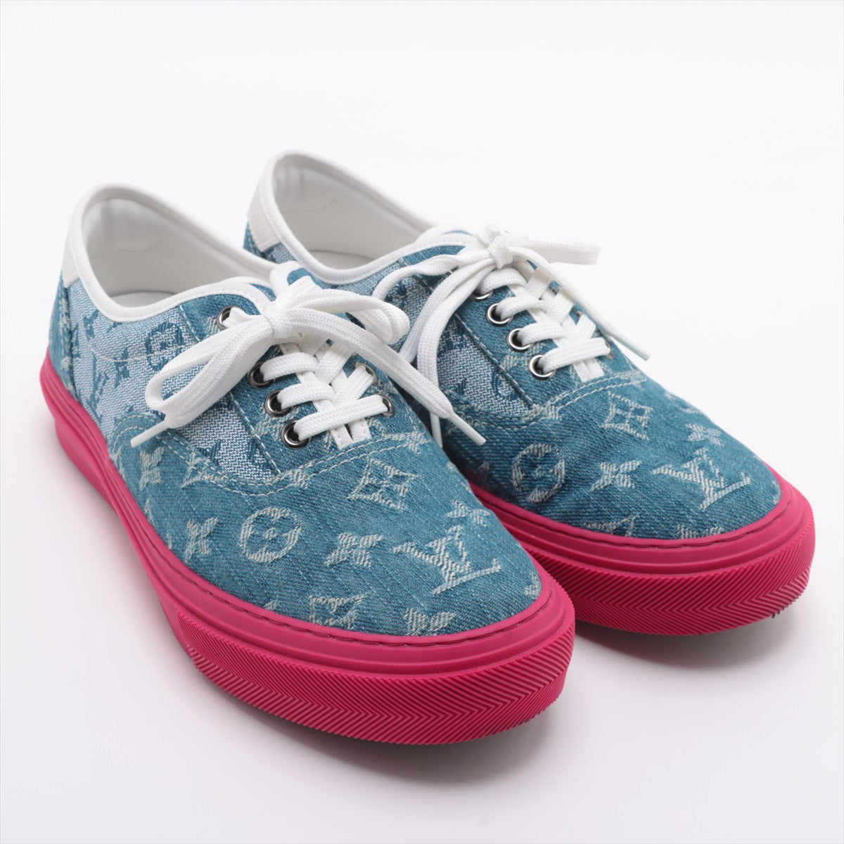 Louis Vuitton Trocadero Line 18 Years Denim X Leather Trainers 5 Men Blue X Pink MS0148 Monogram