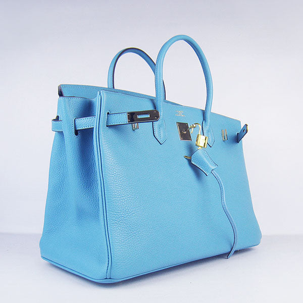Luxury Hermes Birkin 35cm Togo Leather Handbags 6099 Light Blue Golden