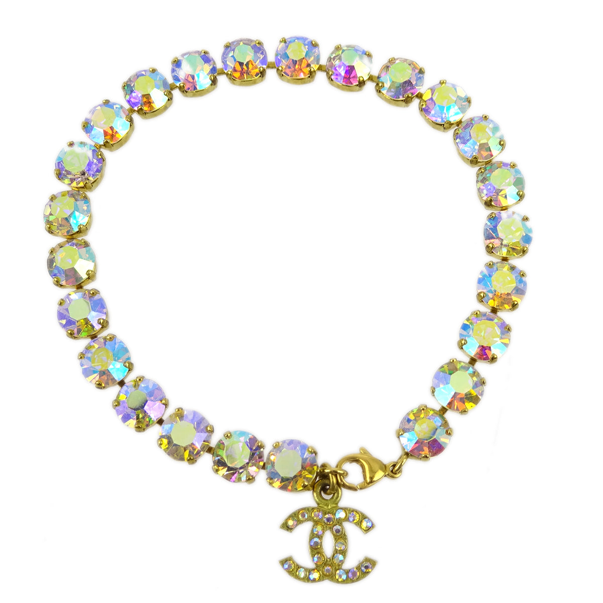Luxury Chanel Rhinestone Chain Bracelet Gold 95P