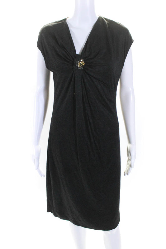 Gucci Womens Jeweled V Neck Short Sleeves Midi Dress Gray