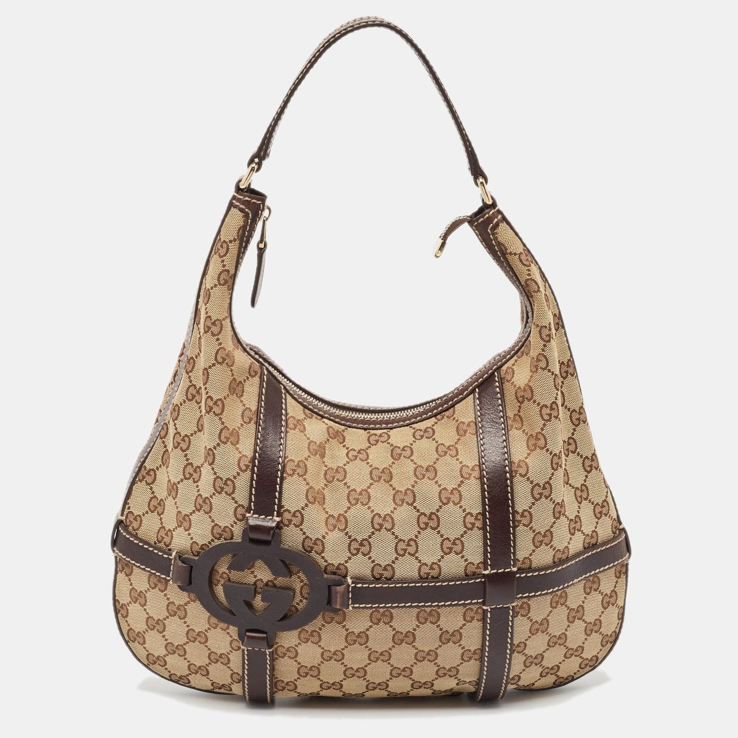 Luxury Gucci Trending 2025 Beige/Ebony GG Canvas and Leather Royal Hobo