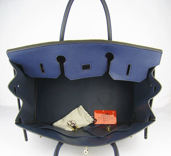 Luxury Hermes Birkin 35cm Togo Leather Handbags 6099 Dark Blue Golden