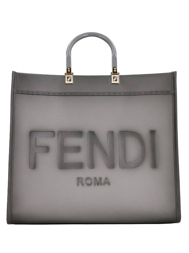 Luxury Fendi Logo Sunshine Large Leather Shopper Tote Bag Grey
