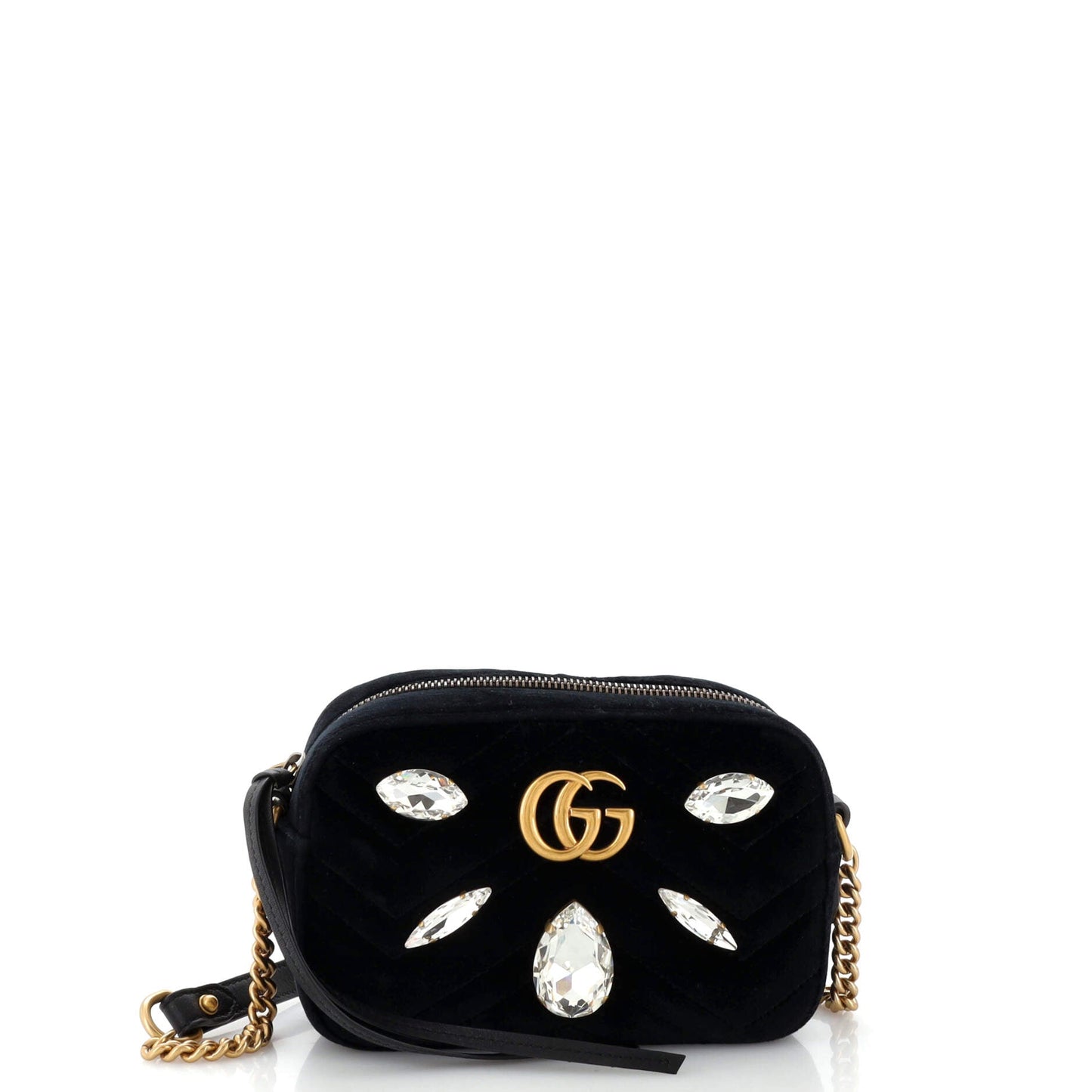 Luxury Gucci Trending 2025 GG Marmont Shoulder Bag Crystal Embellished Matelasse Velvet Mini