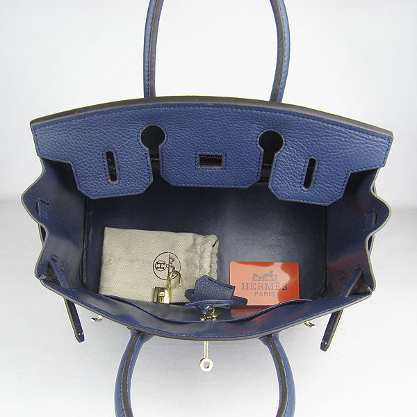 Luxury Hermes Birkin 30cm Togo Leather Handbags Dark Blue Golden
