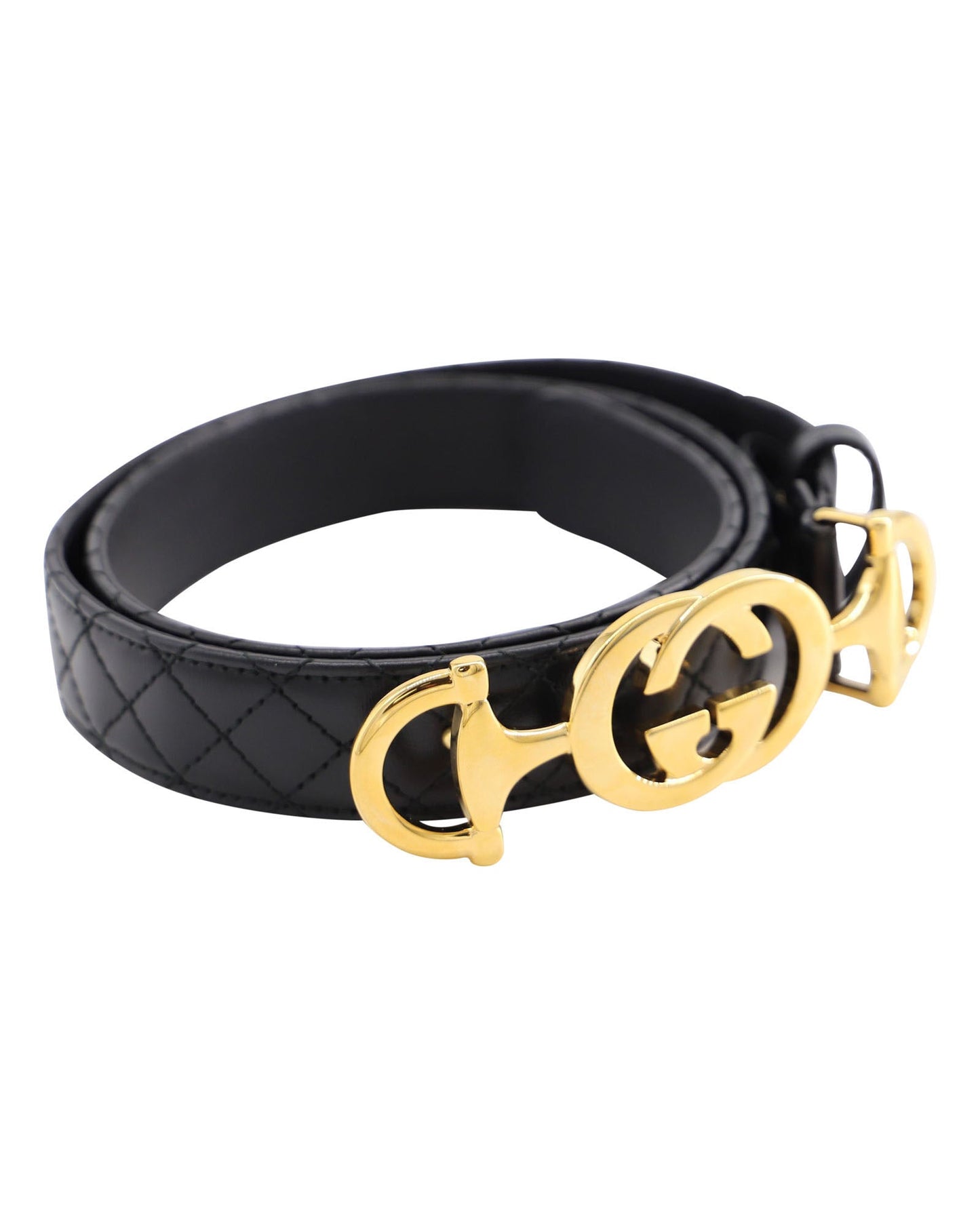 Luxury Gucci Trending 2025 Horsebit Interlocking Quilted Belt in Black Leather