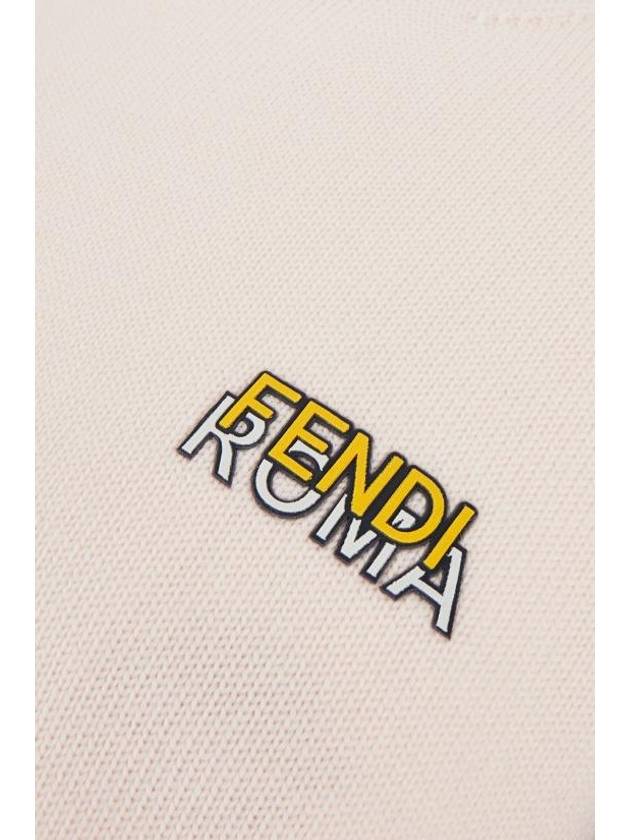 Luxury Fendi Logo Applique Knit Top Natural