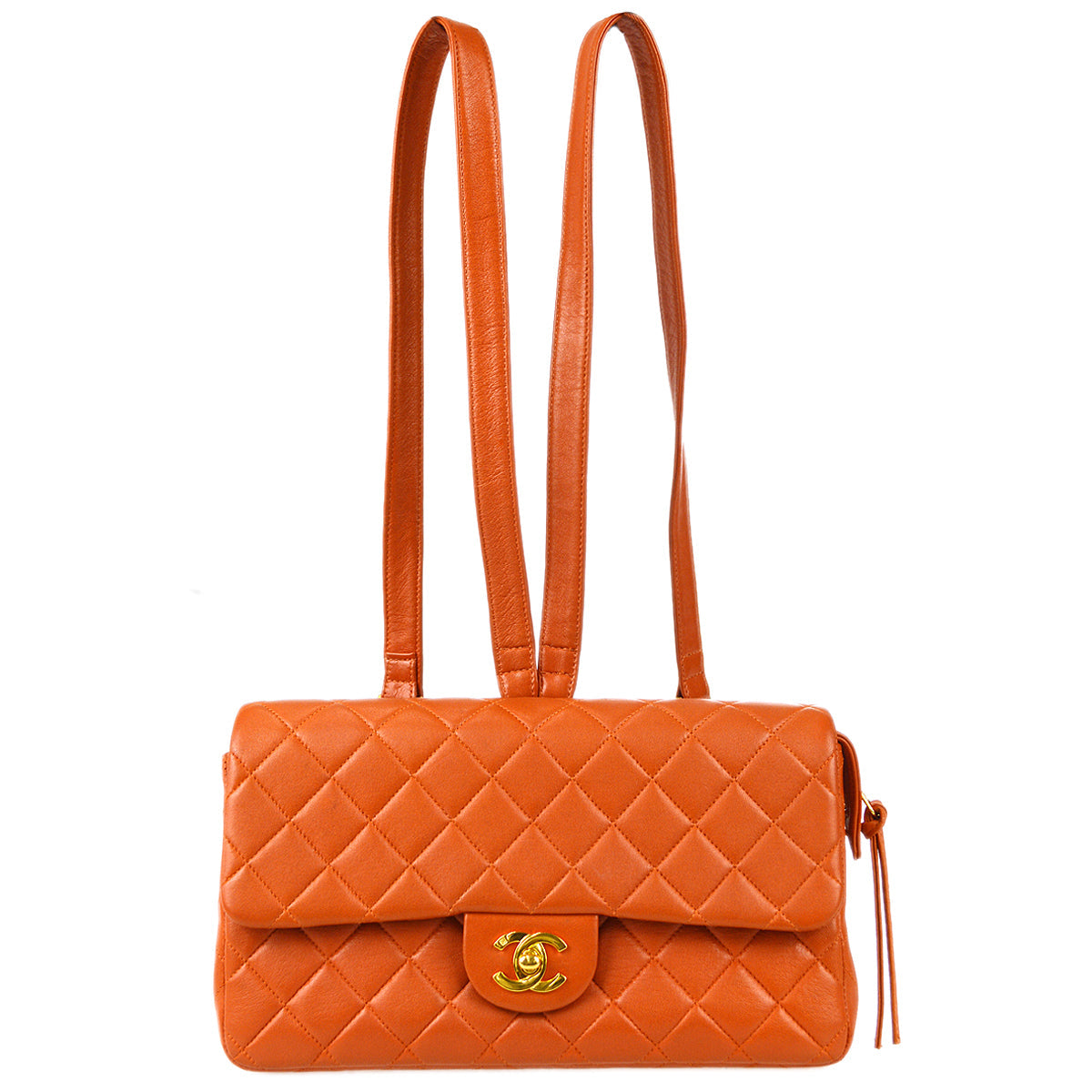 Luxury Chanel 1996-1997 Classic Flap Chain Backpack Orange Lambskin