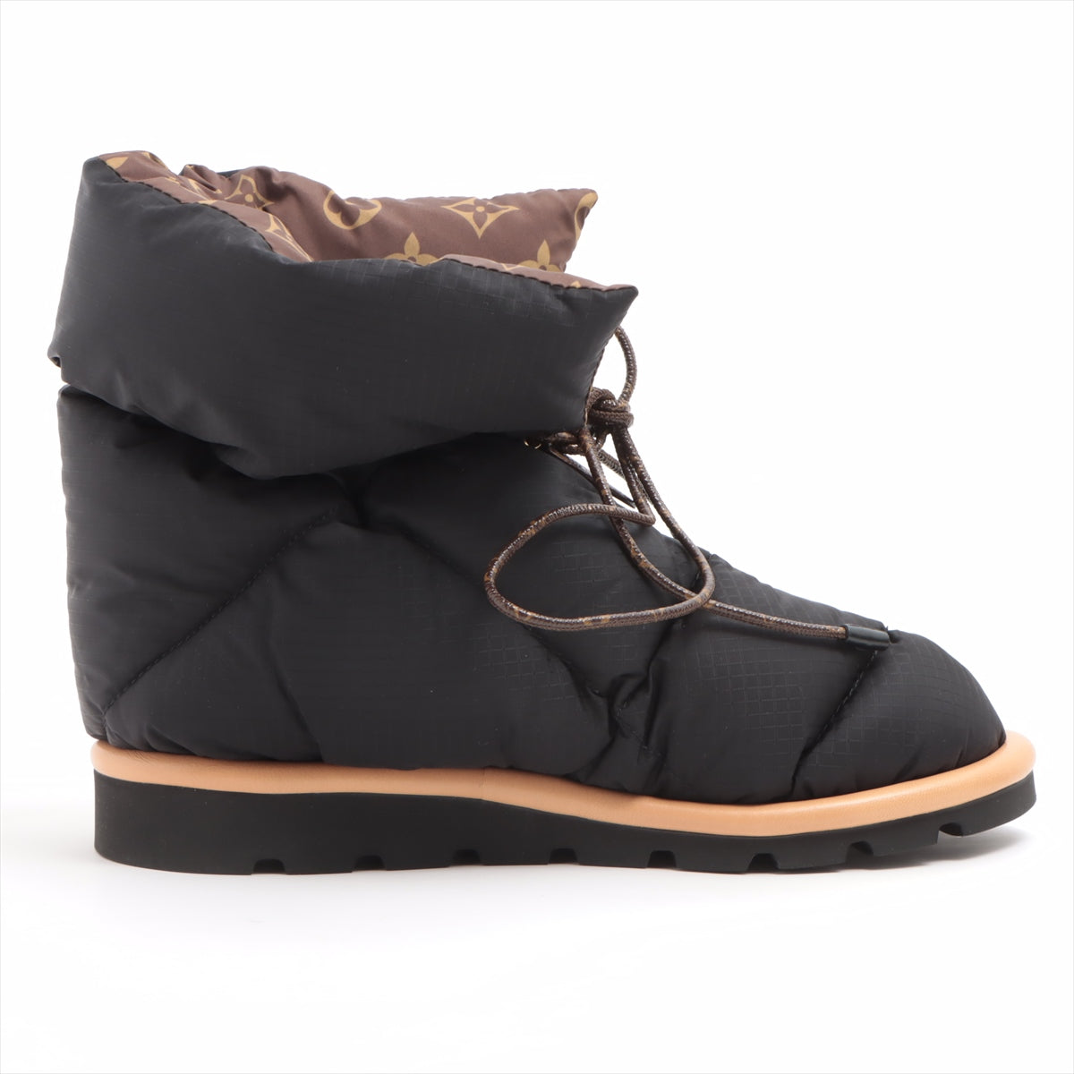 Louis Vuitton Pillowline 21 Years Nylon  Leather Short Boots 38  Black × Brown SC0211 Monograph