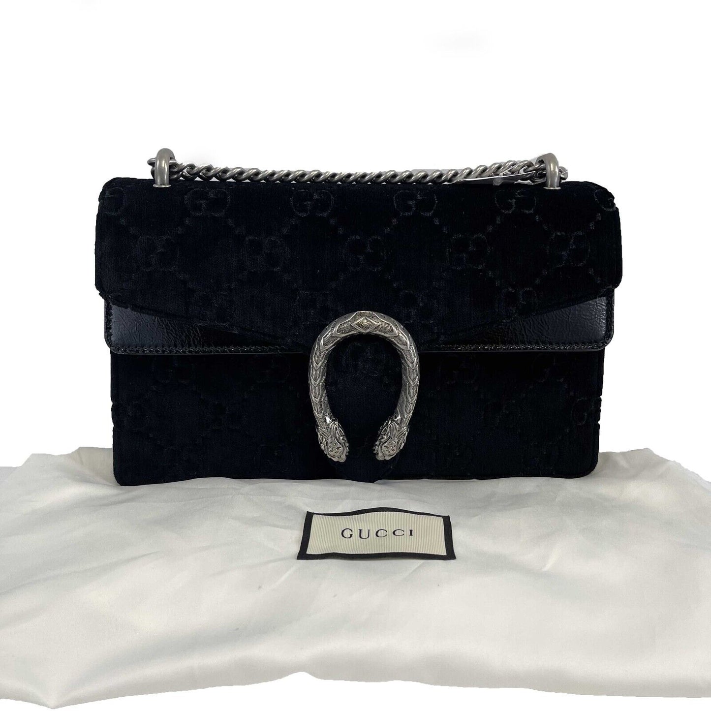 Luxury Gucci - NEW Black / Silver Velvet Embossed GG Dionysus Small Shoulder Bag
