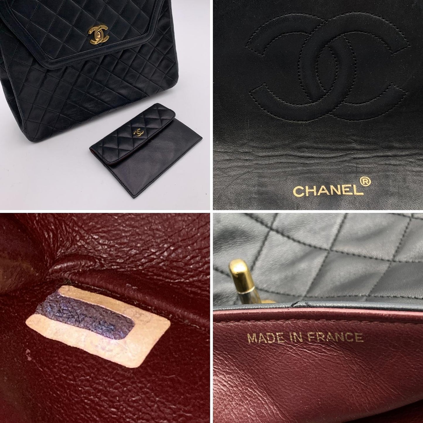 Luxury Chanel Vintage Black Quilted Trapeze Flap Shoulder Bag With Wallet
