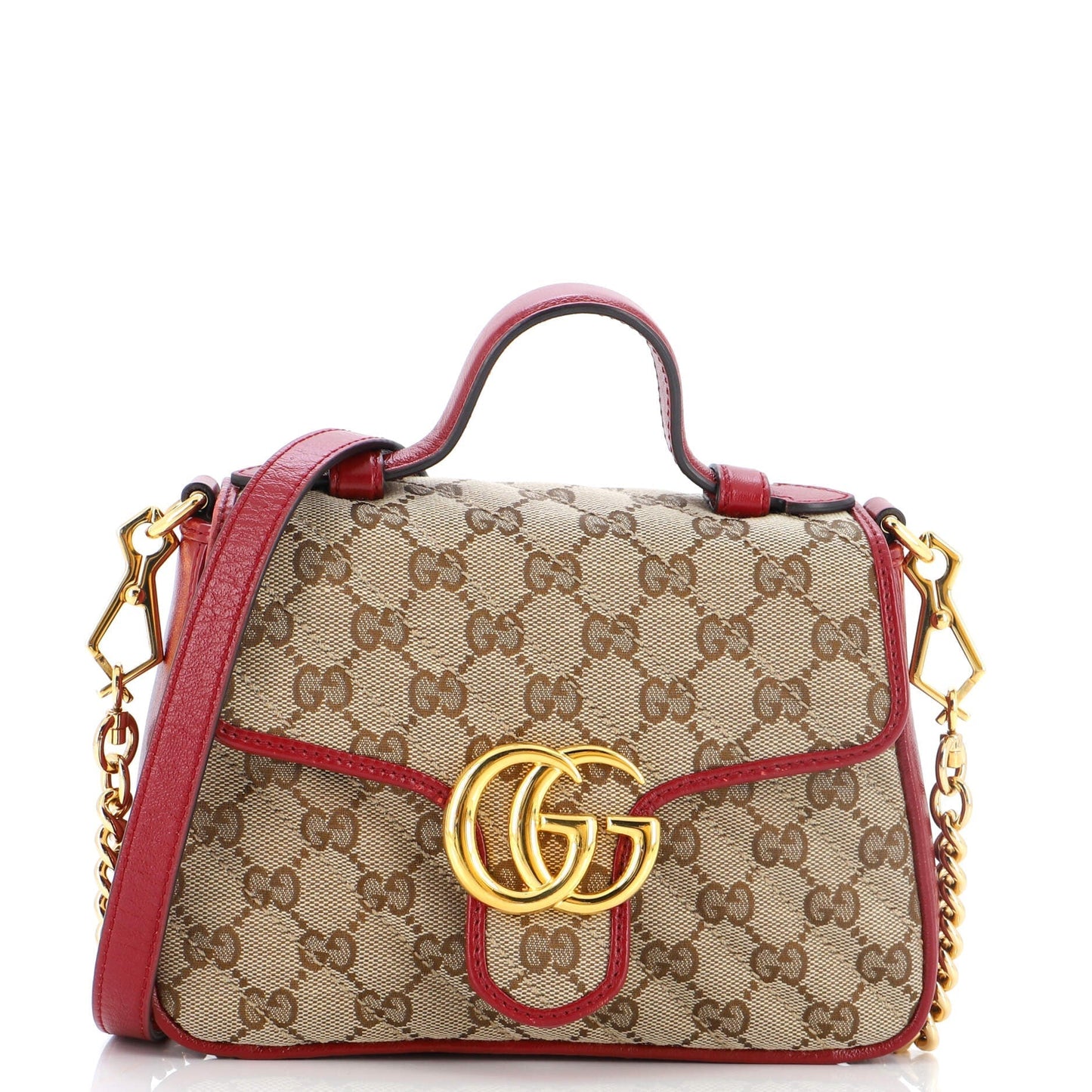Luxury Gucci Trending 2025 GG Marmont Top Handle Flap Bag Diagonal Quilted GG Canvas Mini