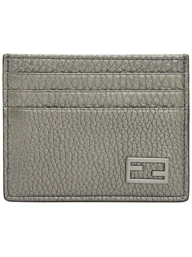 Luxury Fendi FF Baguette Logo Leather Card Wallet Grey