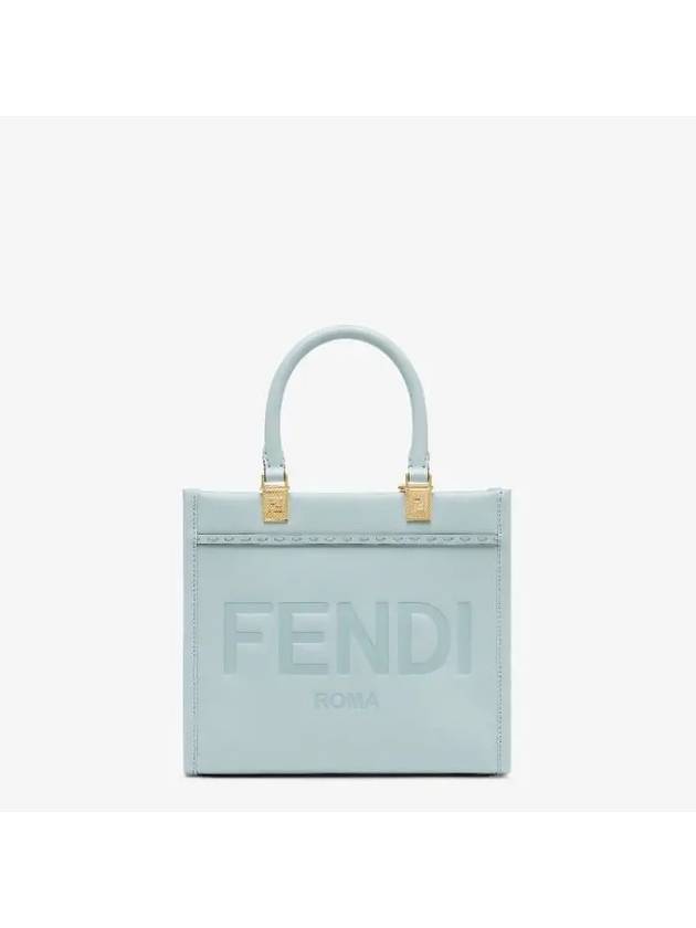 Luxury Fendi Sunshine Embossed Logo Small Tote Bag Light Blue