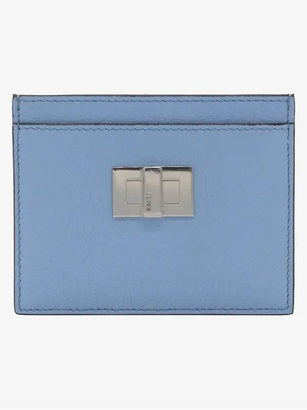 Luxury Fendi Peekaboo Selleria Leather Business Card Wallet Light Blue