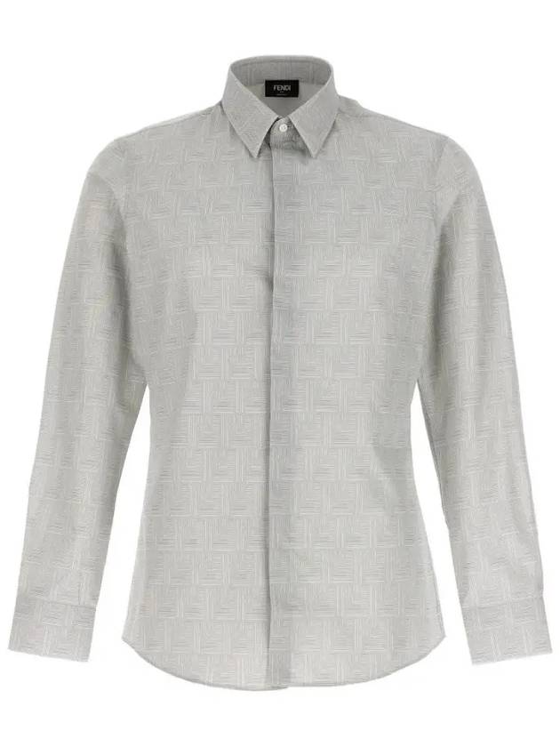 Luxury Fendi Shadow Cotton Long Sleeve Shirt Grey