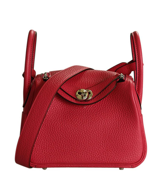 Luxury Hermes Mini Lindy 20 Rose Extreme Taurillon Clemence 2- Way Bag
