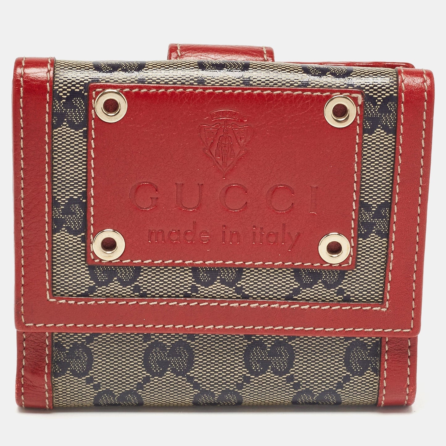 Luxury Gucci Trending 2025 Red/Blue GG Supreme Crystals Canvas and Leather Logo Flap Compact Wallet