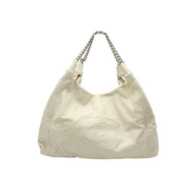 Luxury Chanel Vintage Ivory Leather "Cc" Tote 2008-2009