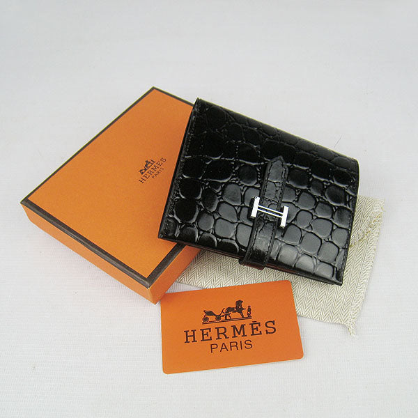 Luxury Hermes Wallet H006 Wallet Crocodile Black