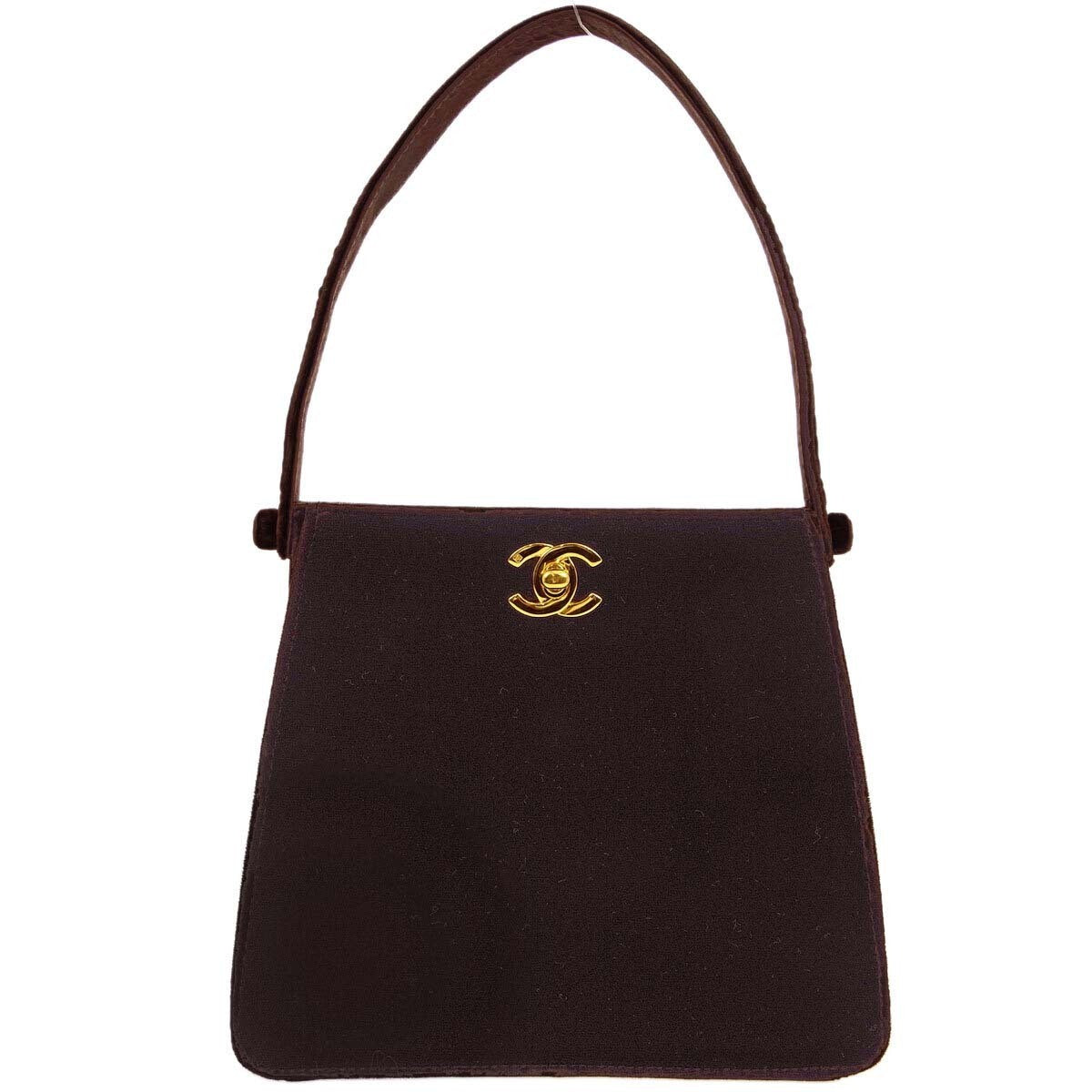 Luxury Chanel * 1997-1999 Dark Brown Velvet Double Sided Turnlock Handbag