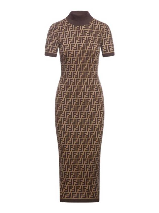 Luxury Fendi FF Cotton Midi Dress Brown