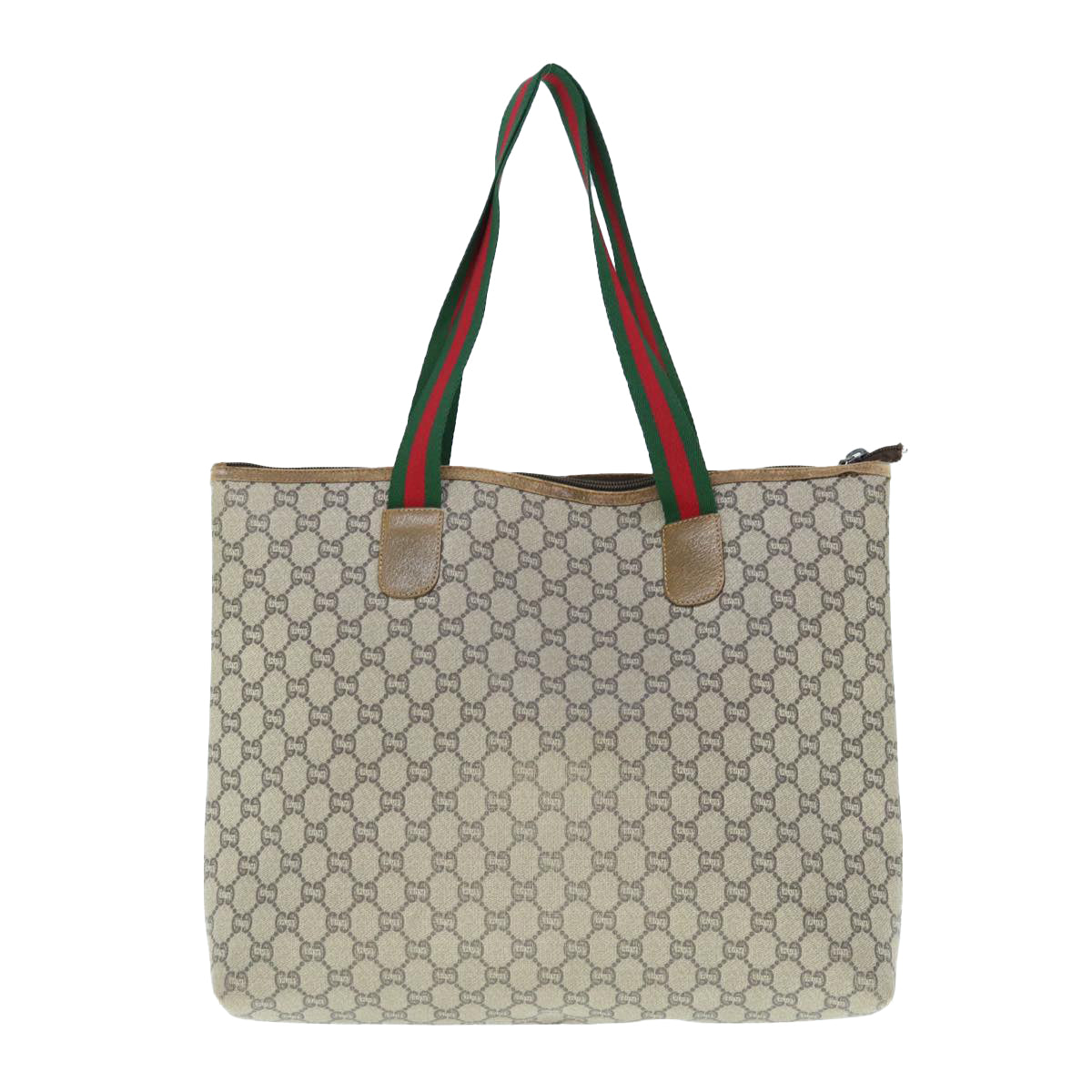 GUCCI GG Plus Supreme Web Sherry Line Tote Bag Beige Red Green  ai748
