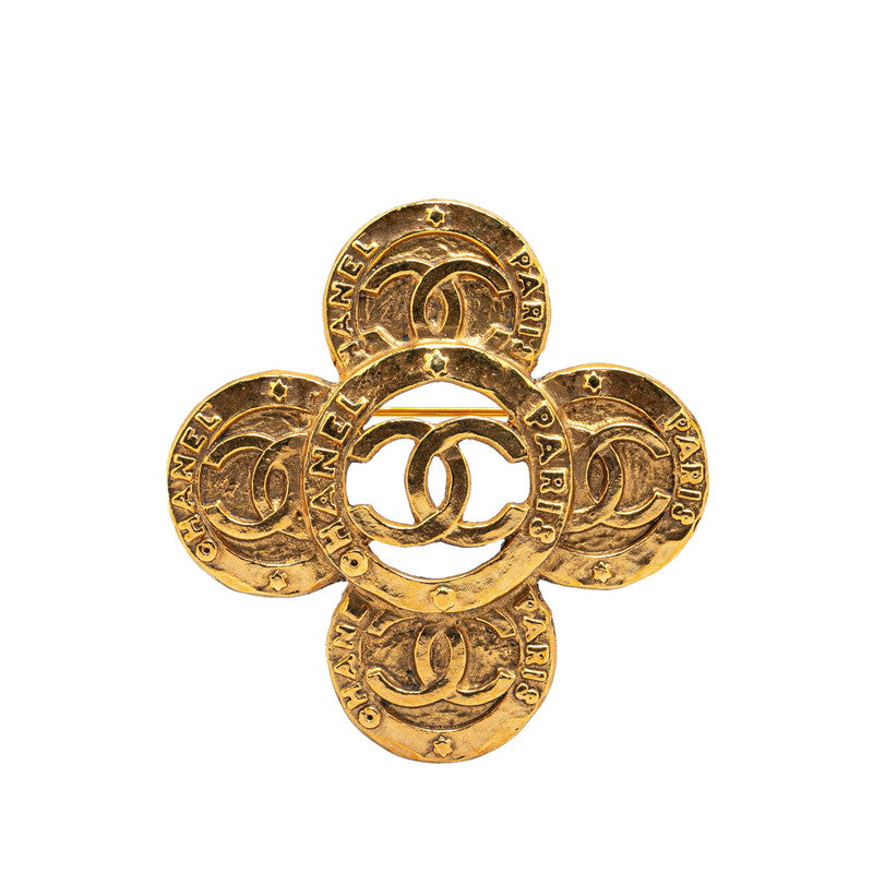 Chanel Vintage Clover Motif Brooch Gold