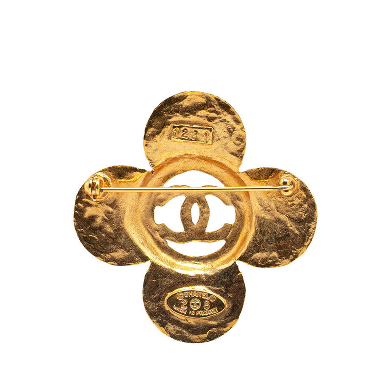 Chanel Vintage Clover Motif Brooch Gold