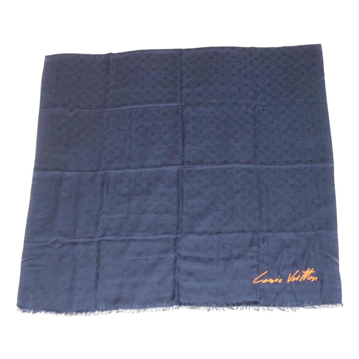 LOUIS VUITTON Monogram Signature VIP Shawl Silk Cashmere Navy LV ak174A
