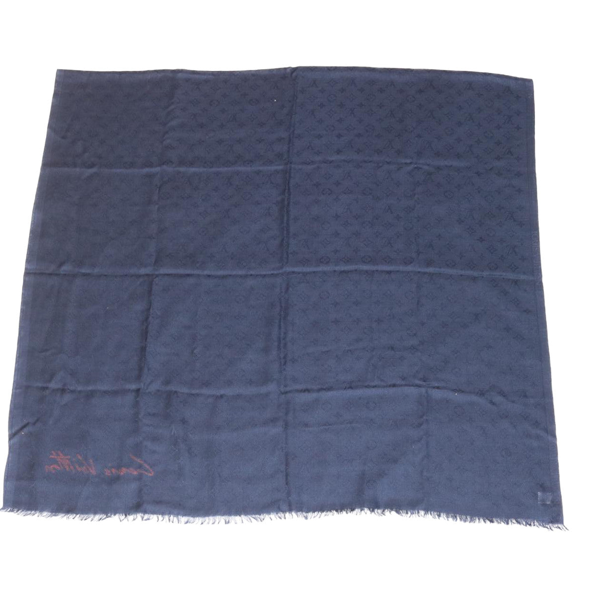 LOUIS VUITTON Monogram Signature VIP Shawl Silk Cashmere Navy LV ak174A