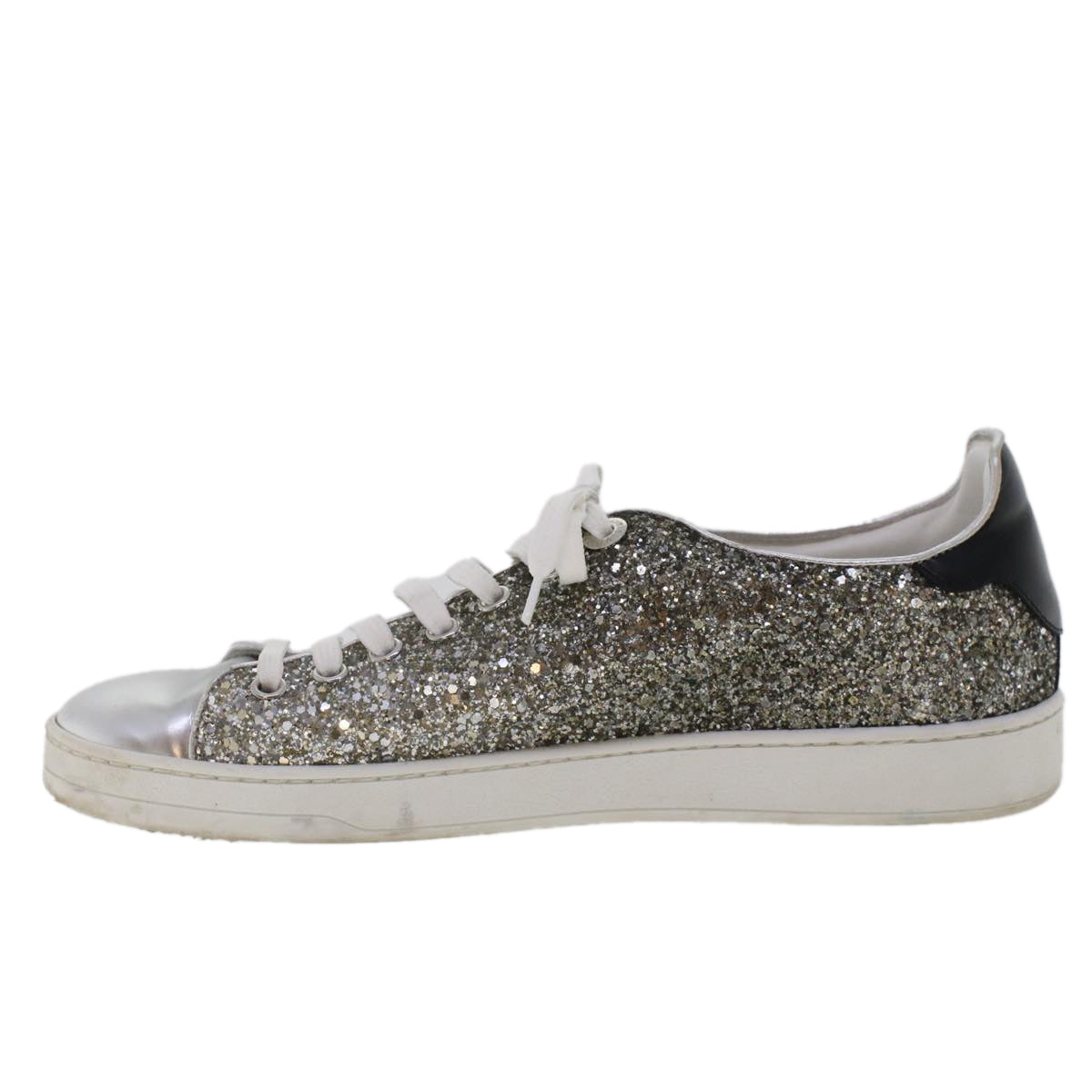 LOUIS VUITTON Front Low Line Glitter Sneakers Leather 38.5 Silver LV ak199