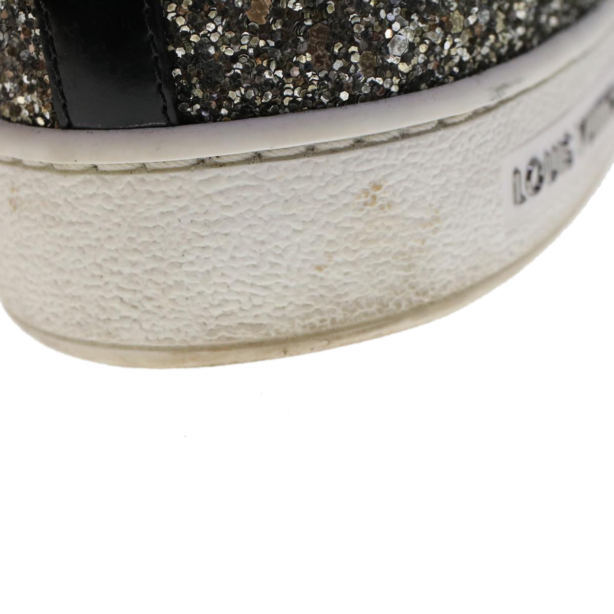 LOUIS VUITTON Front Low Line Glitter Sneakers Leather 38.5 Silver LV ak199