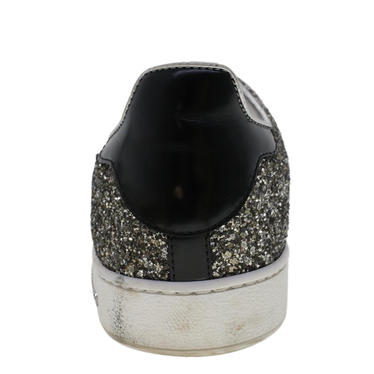 LOUIS VUITTON Front Low Line Glitter Sneakers Leather 38.5 Silver LV ak199