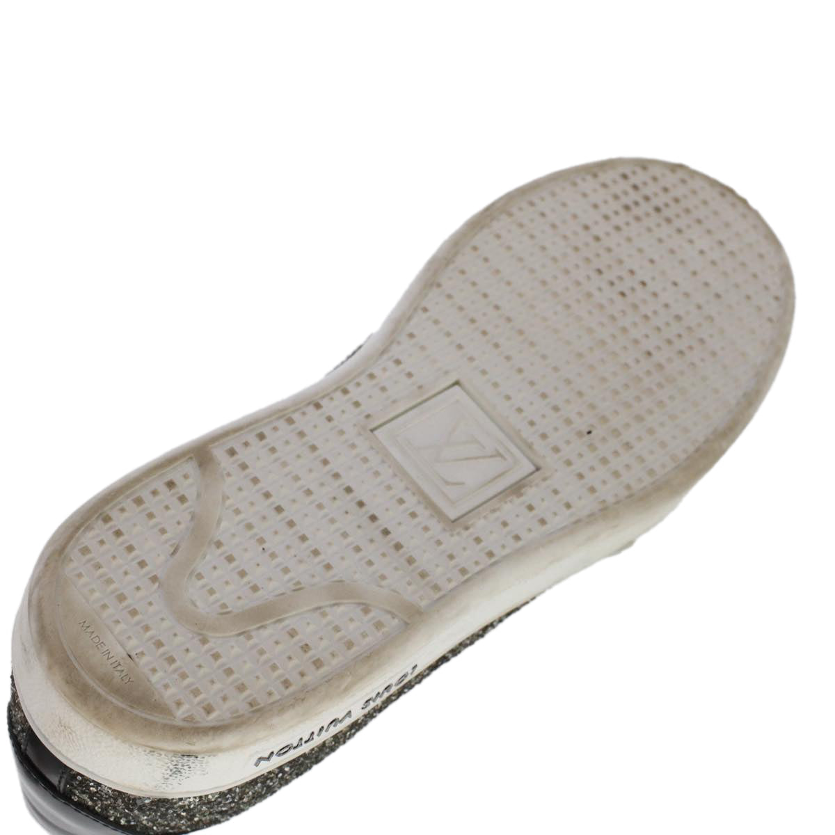 LOUIS VUITTON Front Low Line Glitter Sneakers Leather 38.5 Silver LV ak199