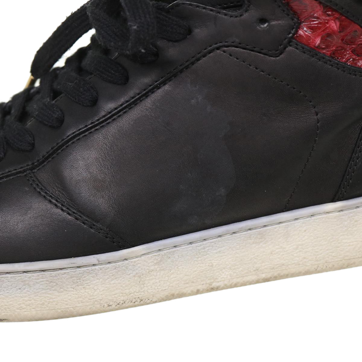 LOUIS VUITTON High Top Sneakers Exotic Leather 5.5 Black Red LV ak201