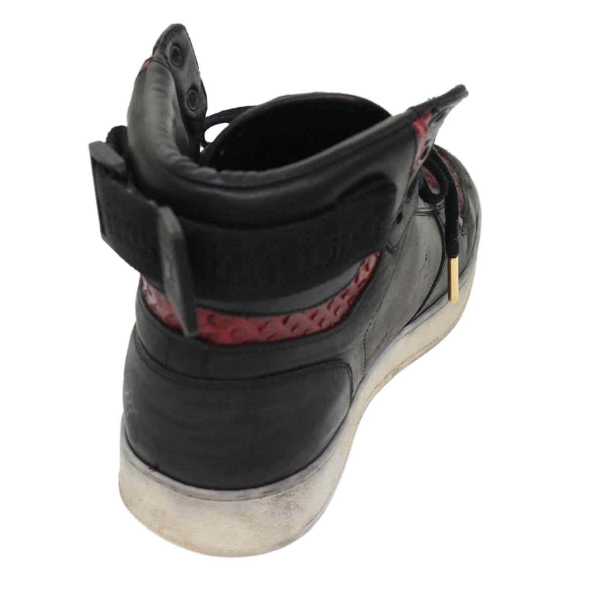 LOUIS VUITTON High Top Sneakers Exotic Leather 5.5 Black Red LV ak201