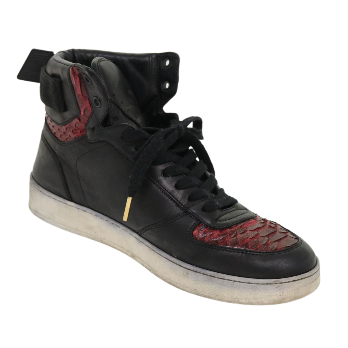 LOUIS VUITTON High Top Sneakers Exotic Leather 5.5 Black Red LV ak201
