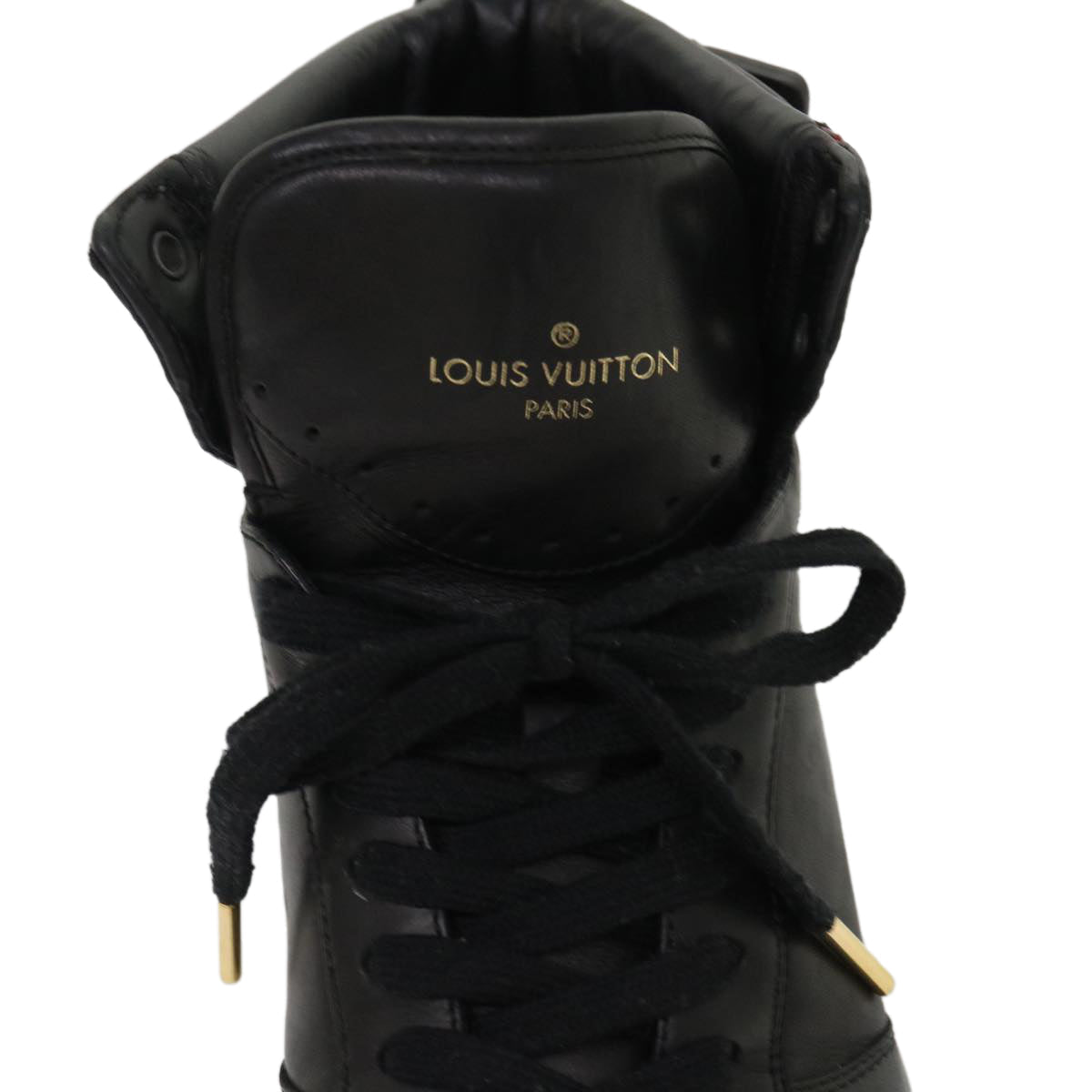 LOUIS VUITTON High Top Sneakers Exotic Leather 5.5 Black Red LV ak201