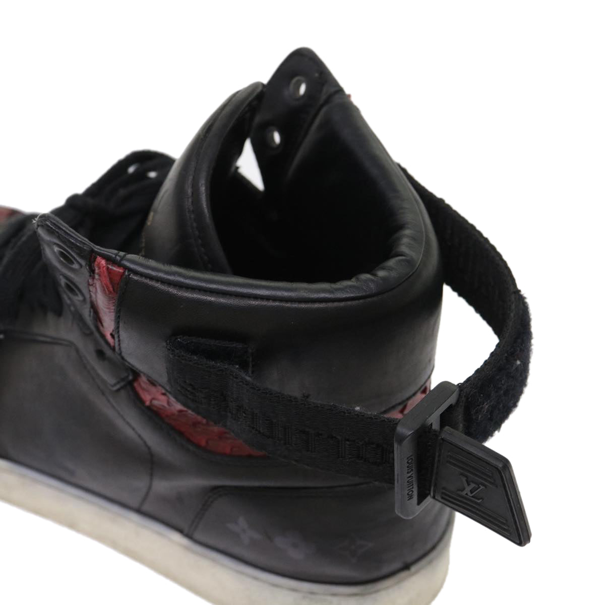 LOUIS VUITTON High Top Sneakers Exotic Leather 5.5 Black Red LV ak201