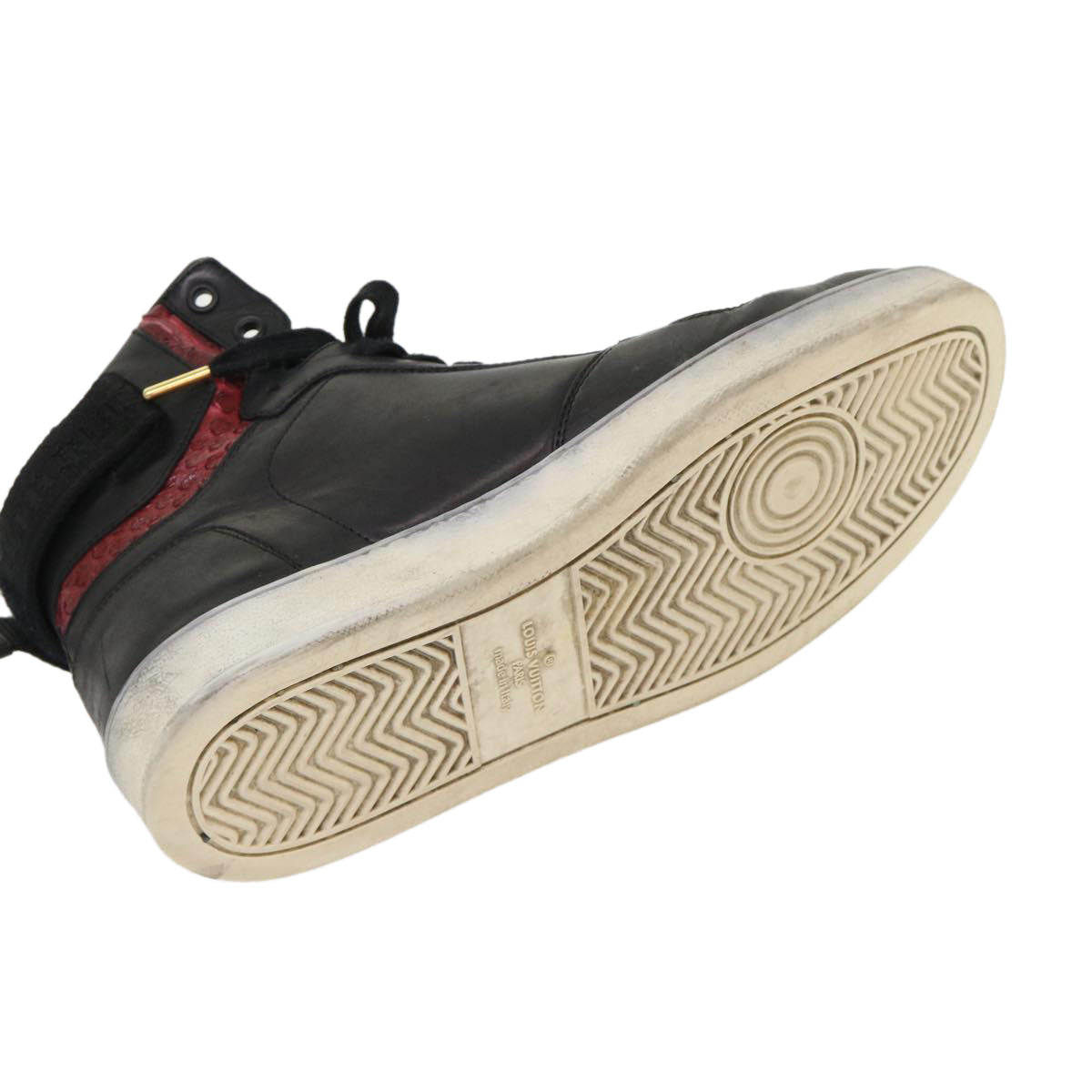 LOUIS VUITTON High Top Sneakers Exotic Leather 5.5 Black Red LV ak201