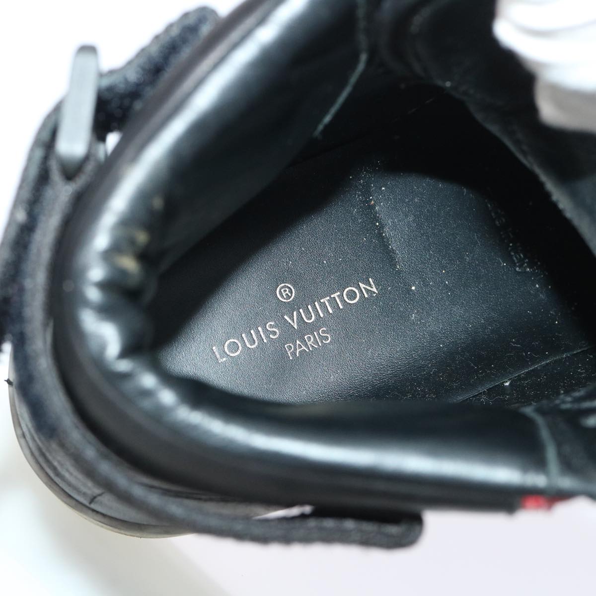 LOUIS VUITTON High Top Sneakers Exotic Leather 5.5 Black Red LV ak201
