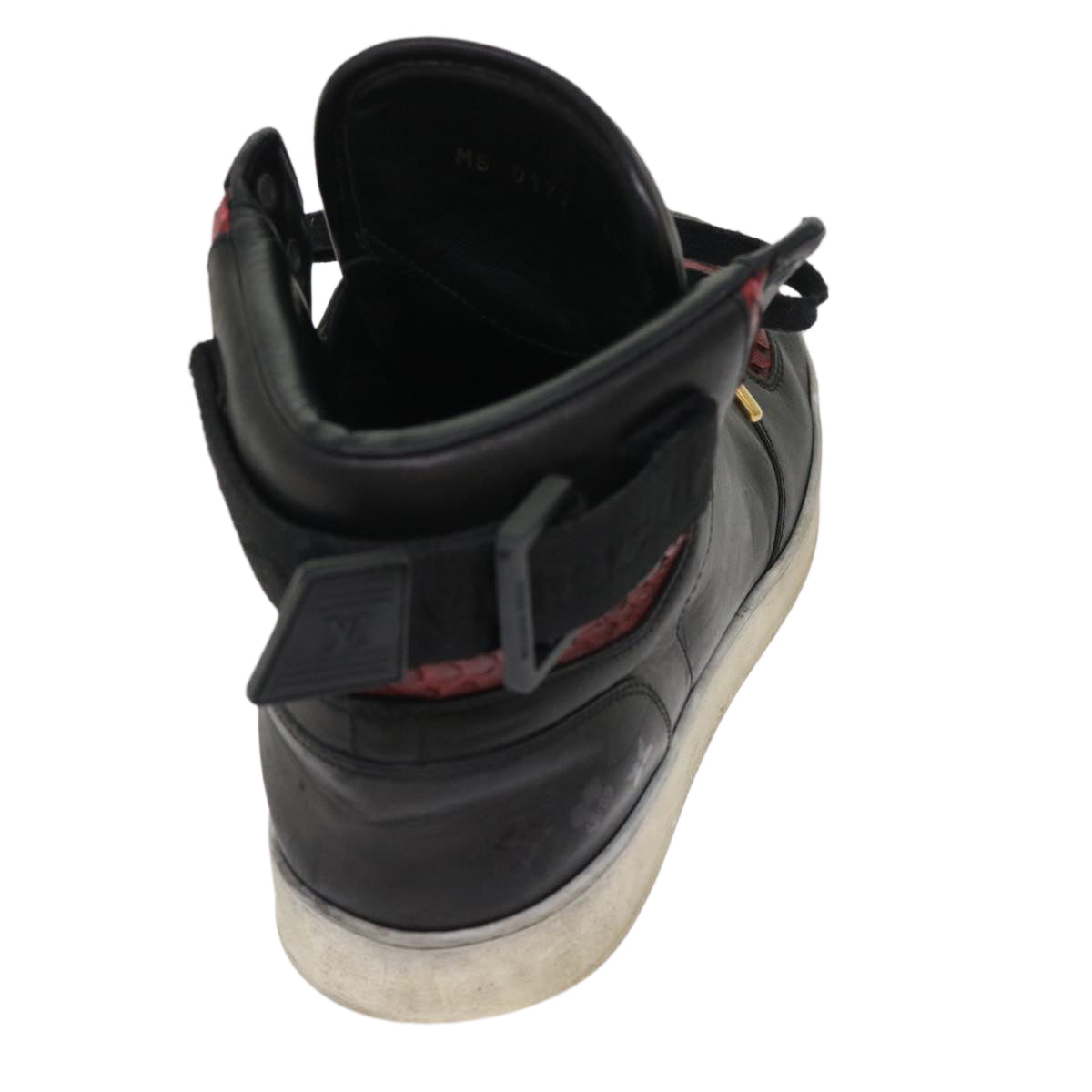 LOUIS VUITTON High Top Sneakers Exotic Leather 5.5 Black Red LV ak201