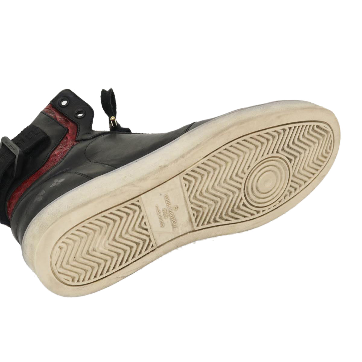 LOUIS VUITTON High Top Sneakers Exotic Leather 5.5 Black Red LV ak201