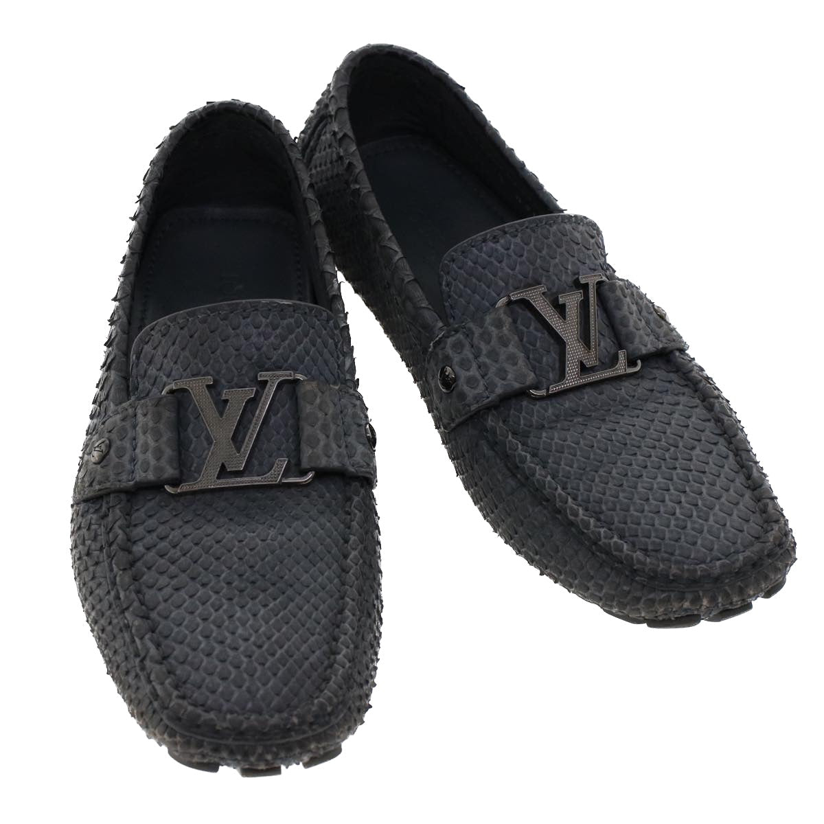 LOUIS VUITTON Driving Shoes Exotic Leather 7 Black Gray LV ak212