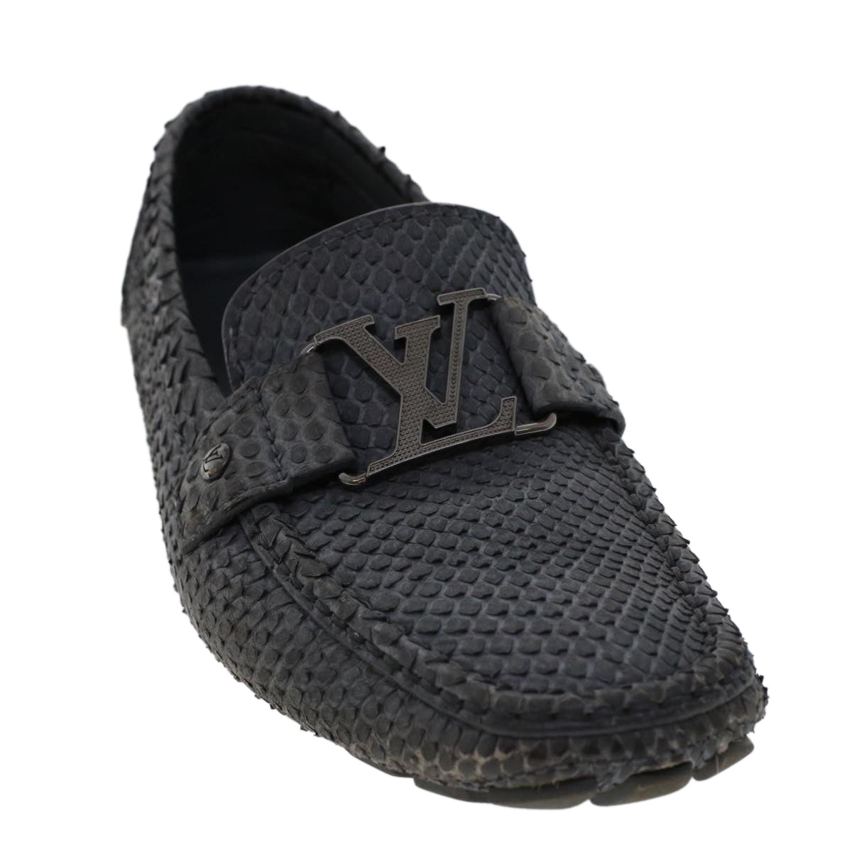 LOUIS VUITTON Driving Shoes Exotic Leather 7 Black Gray LV ak212